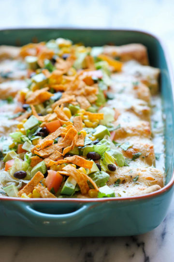 White Chicken Enchiladas With Green Chile Sour Cream Sauce