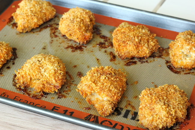 Oven-Fried Chicken with Homemade Coleslaw - These chicken thighs are so crisp, no one will believe you when you tell them it's been baked!