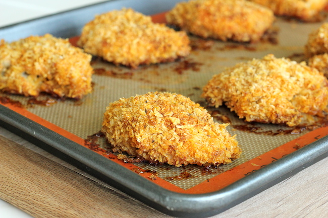 Oven-Fried Chicken with Homemade Coleslaw - These chicken thighs are so crisp, no one will believe you when you tell them it's been baked!