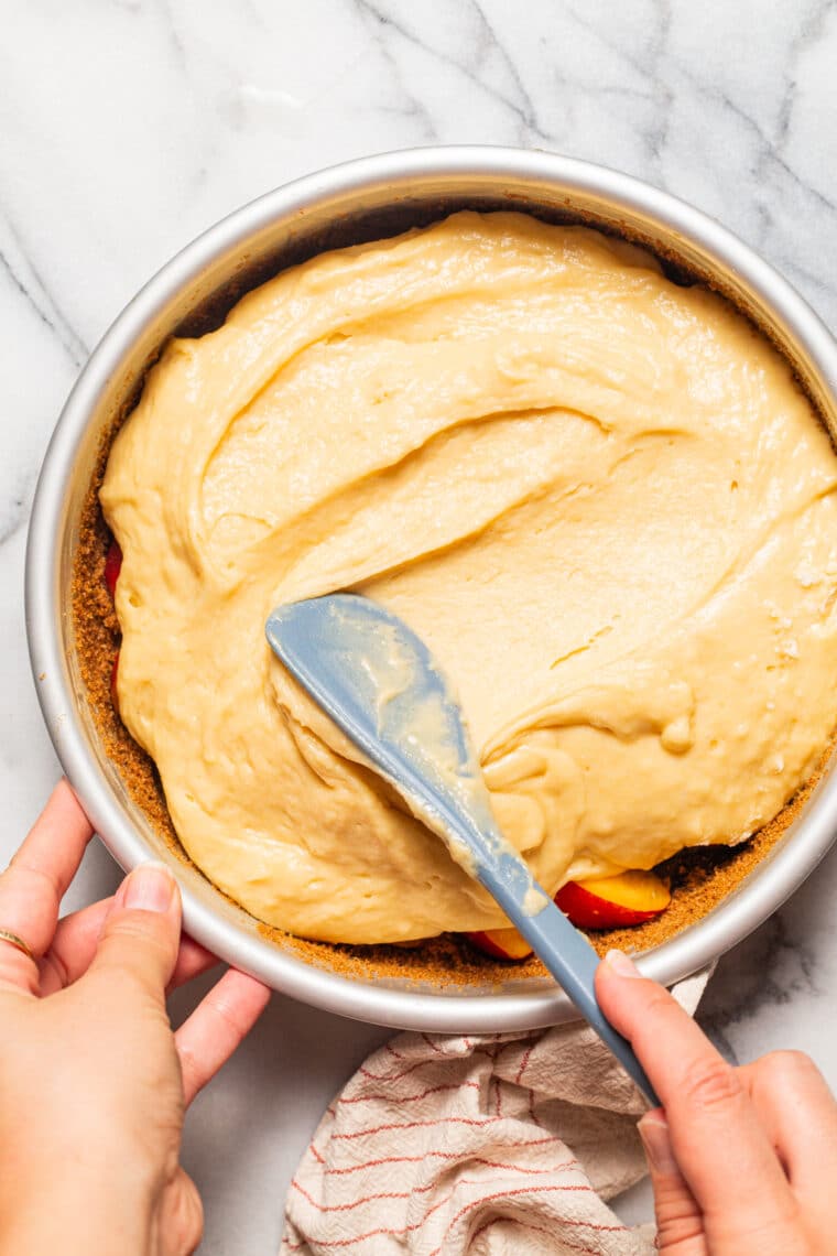 Nectarine Upside-Down Cake - Moist, tender cake with ripe, juicy nectarines or peaches! So pretty and so good. Bonus: the caramelized edges!