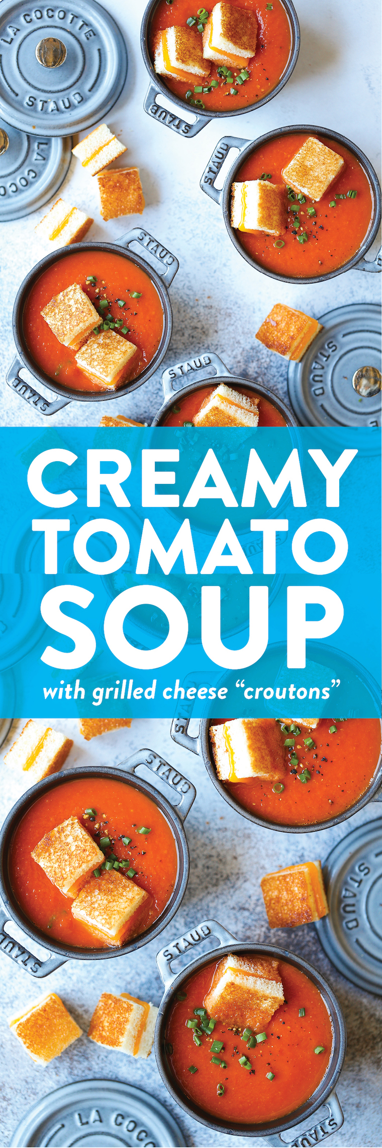 Creamy Tomato Soup with Grilled Cheese “Croutons” - Everyone's favorite tomato soup with the most perfect mini grilled cheese bites! So comforting, so cozy.