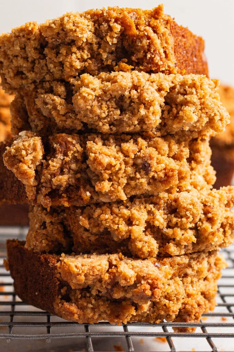 Crumbly Pumpkin Bread (SO EASY, NO MIXER!) - Mini pumpkin bread (lightened up) to satisfy that fall pumpkin craving! So moist + so flavorful.