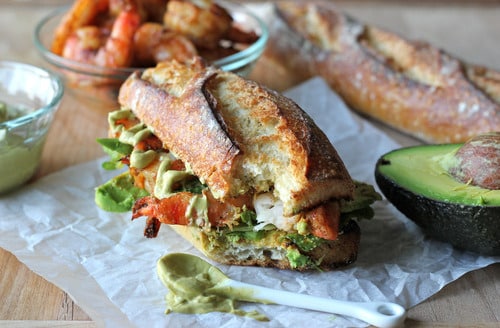 Spicy Roasted Shrimp Sandwich with Chipotle Avocado Mayonnaise