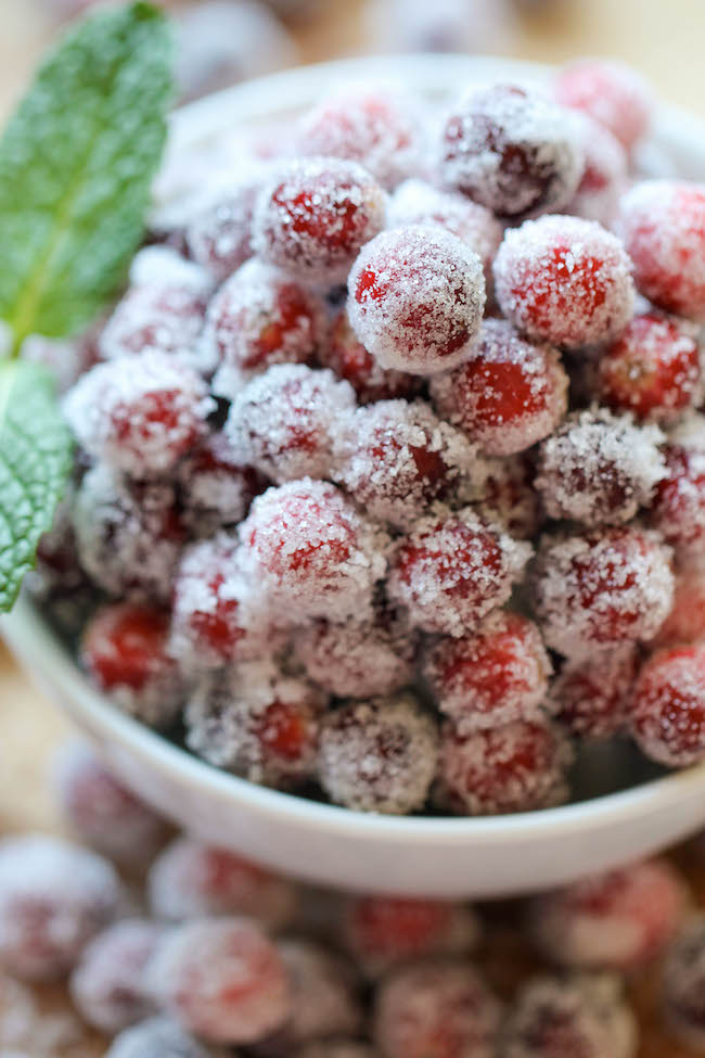 Sugared Cranberries - Incredibly simple and easy 2-ingredient sparkling cranberries. Perfect for holiday snacking or dressing up desserts!