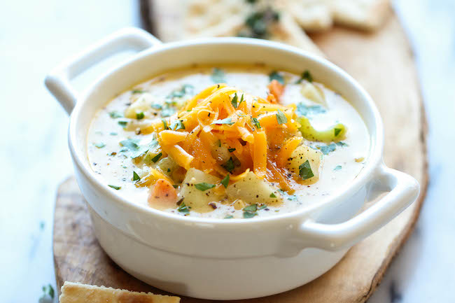 Chicken and Potato Chowder - Just like mom's comforting chicken noodle soup, but it's even creamier and loaded with cheesy goodness!