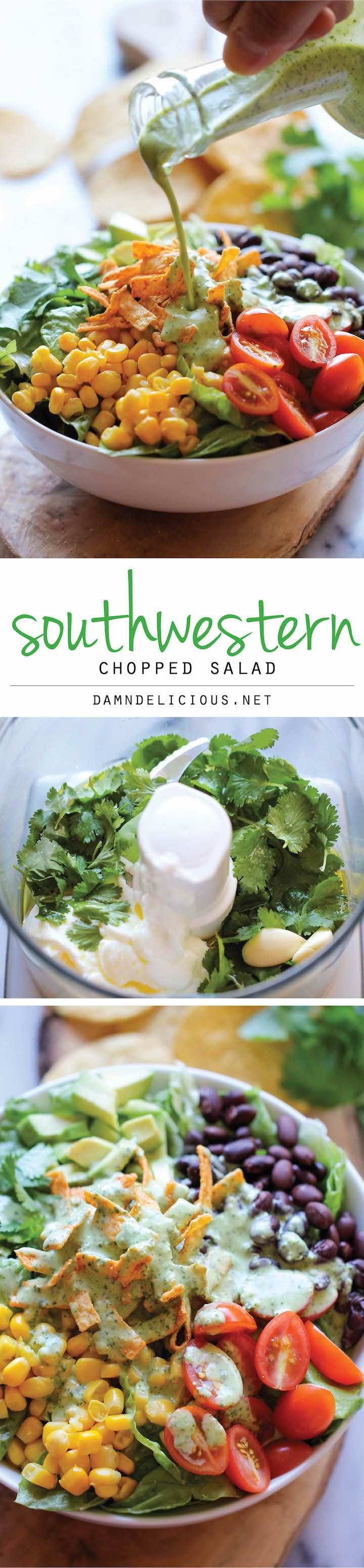 Southwestern Chopped Salad with Cilantro Lime Dressing - A tex-mex style salad with an incredibly creamy Greek yogurt cilantro dressing!