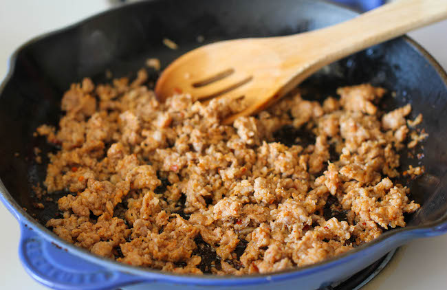 Ravioli and Italian Sausage Skillet - Cheesy comfort food at its best made in less than 30 min. You can't beat that!