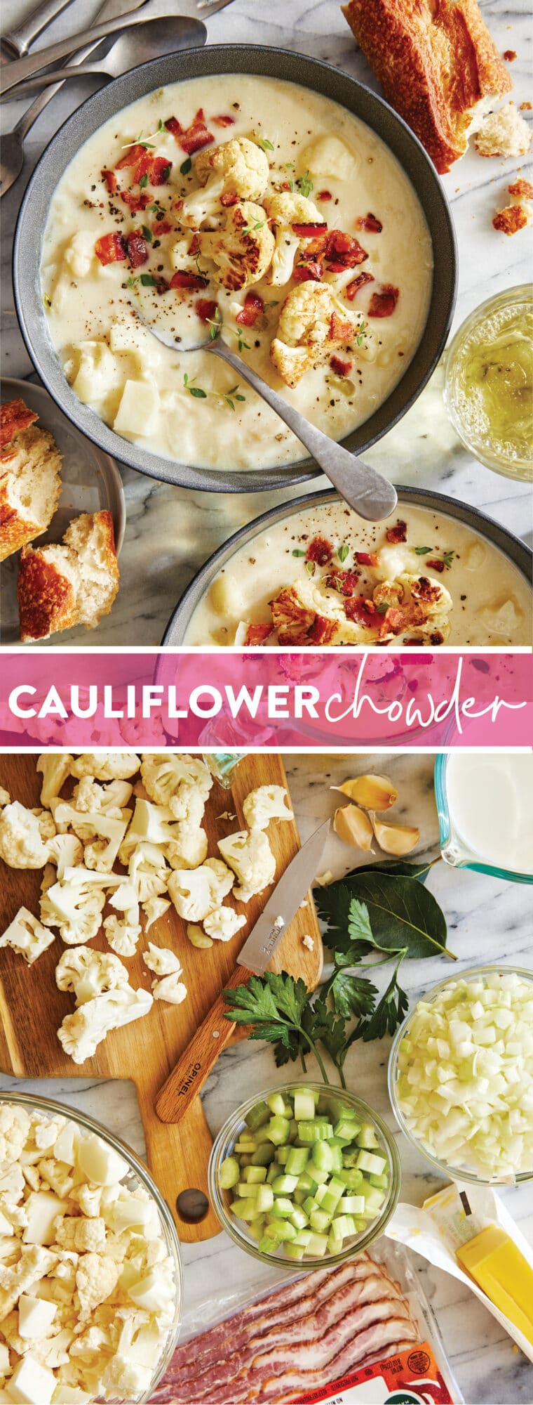 Cauliflower Chowder - A creamy, low carb, hearty and cozy soup, loaded with so many good-for-you veggies. Perfect for those chilly nights!