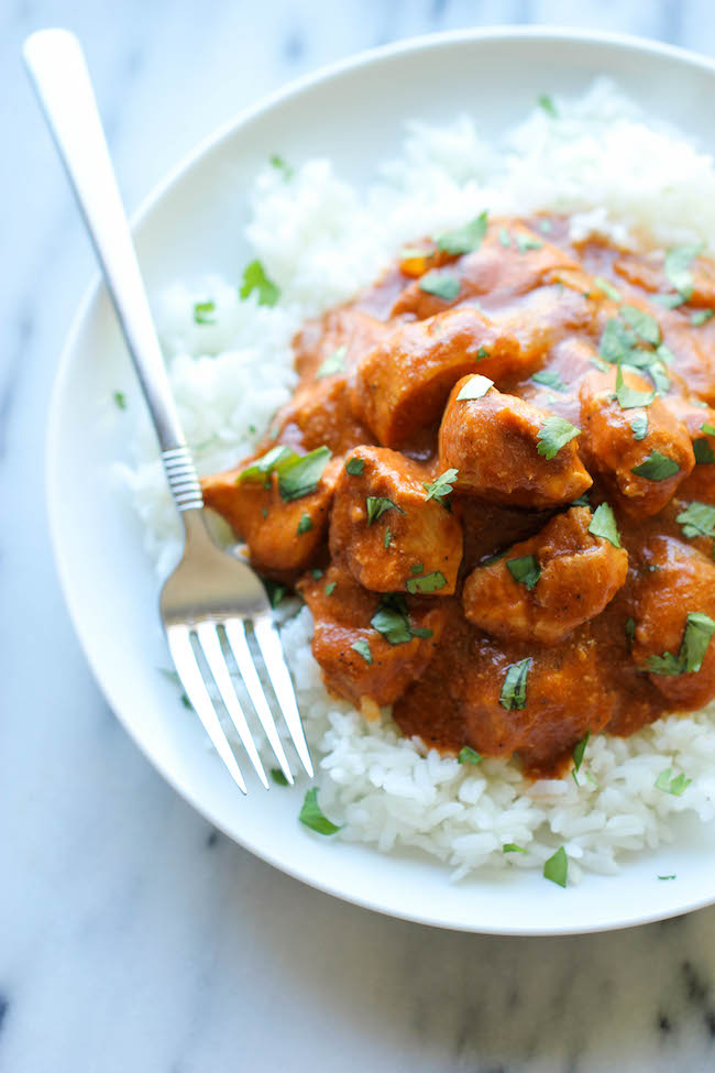 Slow Cooker Butter Chicken - Skip the take-out and try this super easy, lightened-up creamy butter chicken right in the crockpot!