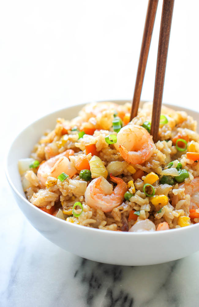 Shrimp Fried Rice - Why order take-out? This homemade version is so much healthier, cheaper and tastes a million times better!