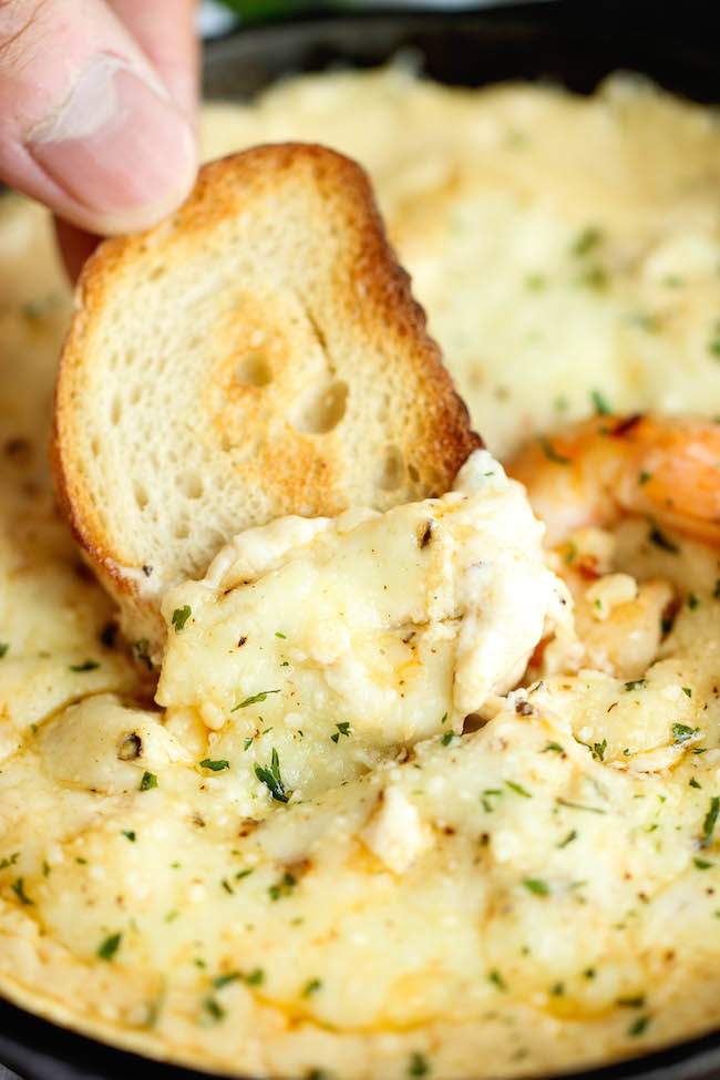 Shrimp Scampi Dip - One of the best dips I've ever had, baked to absolute creamy, cheesy perfection!