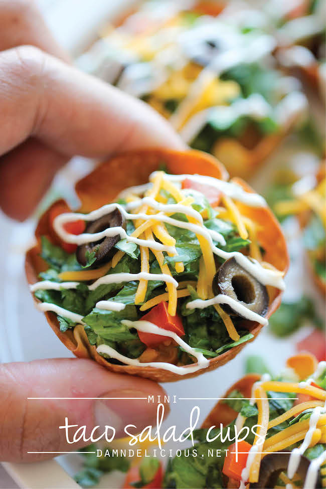 Mini Taco Salad Cups - These cute salad bowls are so fun to make, and even more fun to gobble up! Perfect as an appetizer or easy dinner!
