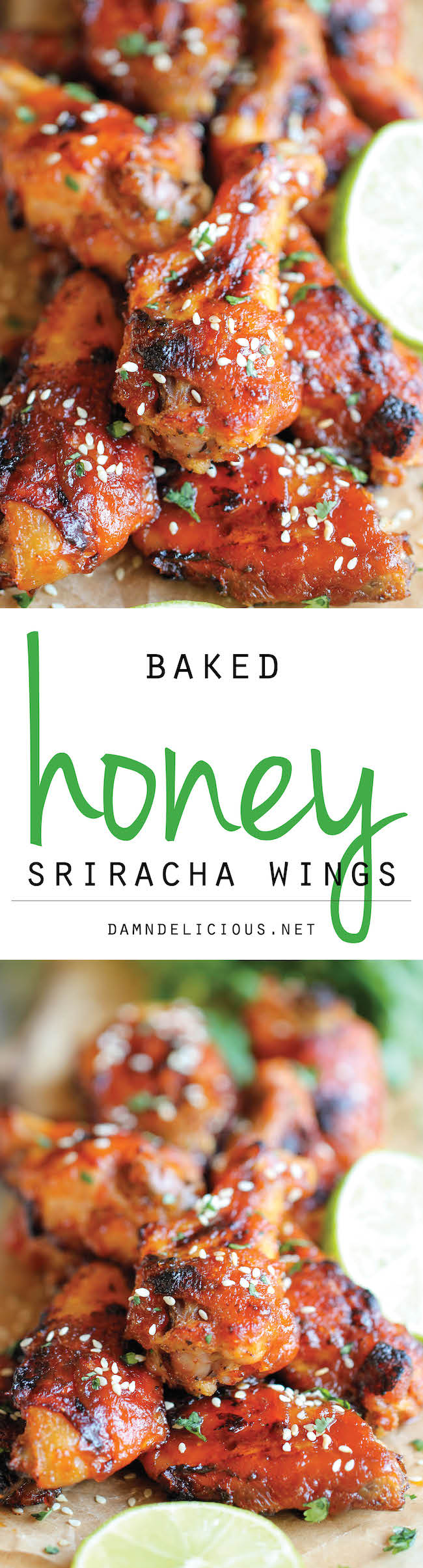 Baked Honey Sriracha Wings - An amazing combination of sweetness and spiciness in every bite, and they're baked to crisp perfection!