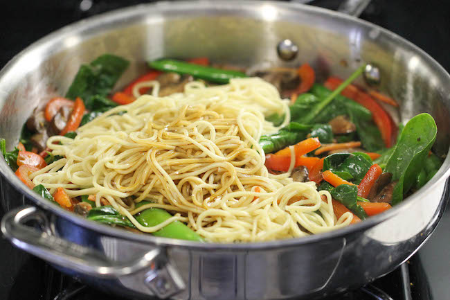 Easy Lo Mein - The easiest lo mein you will ever make in 15 minutes from start to finish. So much quicker, tastier + healthier than take-out!