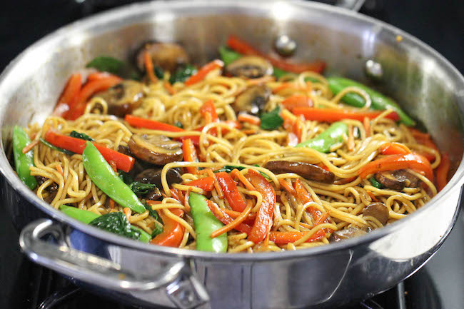 Easy Lo Mein - The easiest lo mein you will ever make in 15 minutes from start to finish. So much quicker, tastier + healthier than take-out!