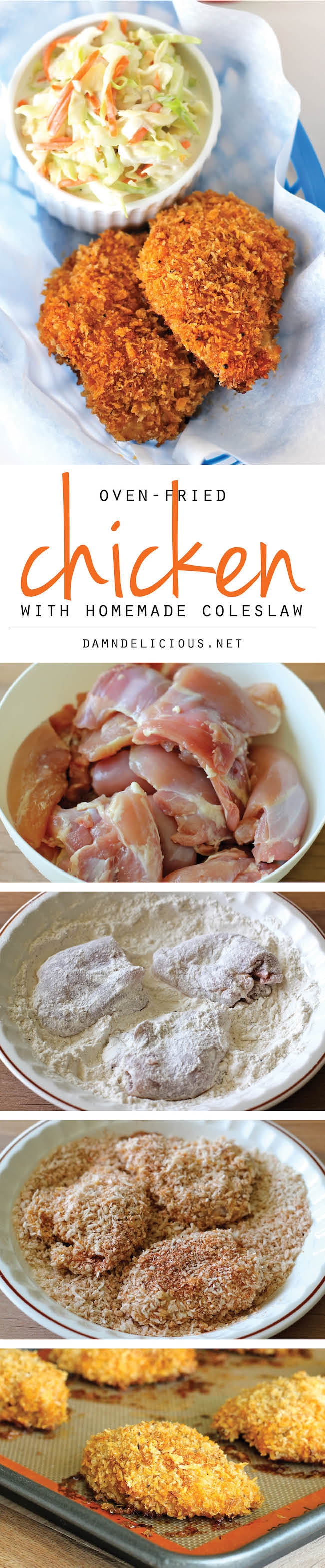 Oven-Fried Chicken with Homemade Coleslaw - These chicken thighs are so crisp, no one will believe you when you tell them it's been baked!