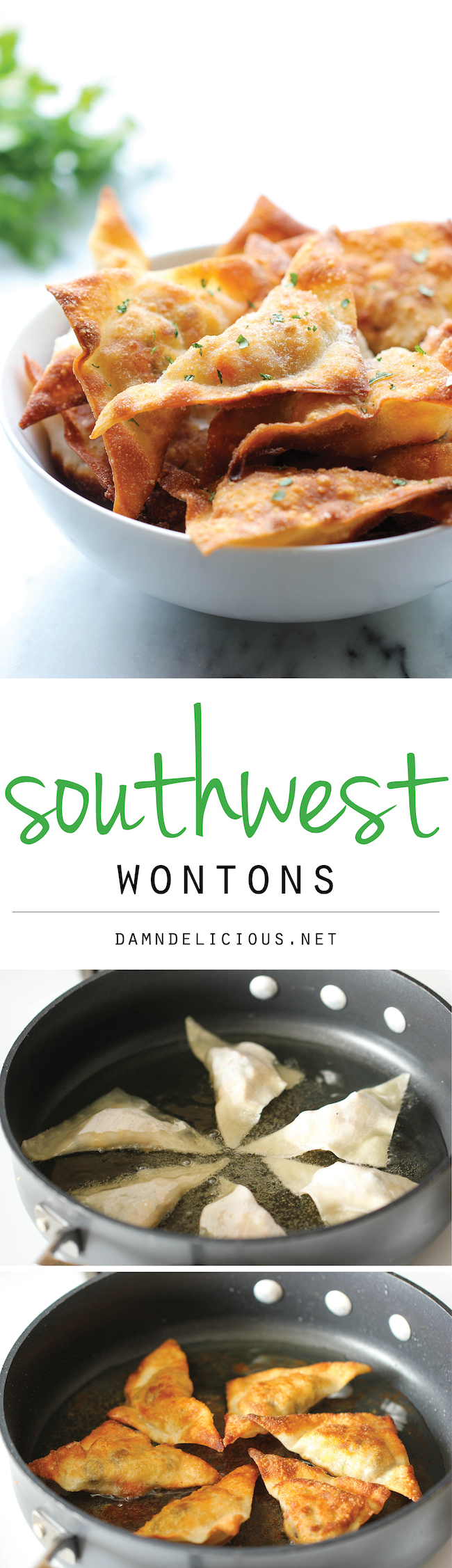 Southwest Wontons - Crispy wontons loaded with southwest, cheesy goodness. And you won't believe how easy this is to whip up!