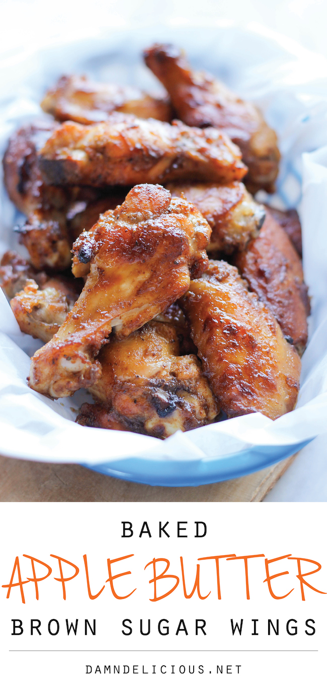 Baked Apple Butter Brown Sugar Wings - These wings are sweetened with apple butter and finished with Sriracha for a spicy kick!