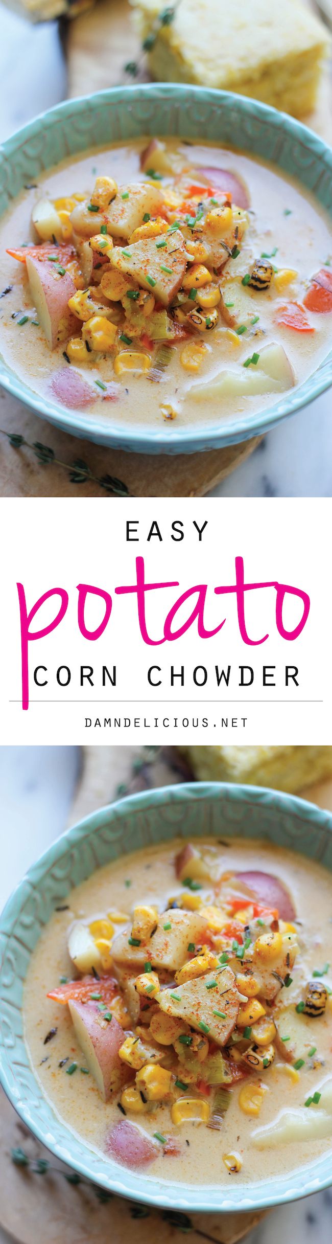 Potato Corn Chowder - A cozy, comforting and hearty potato chowder loaded with roasted corn and leeks!