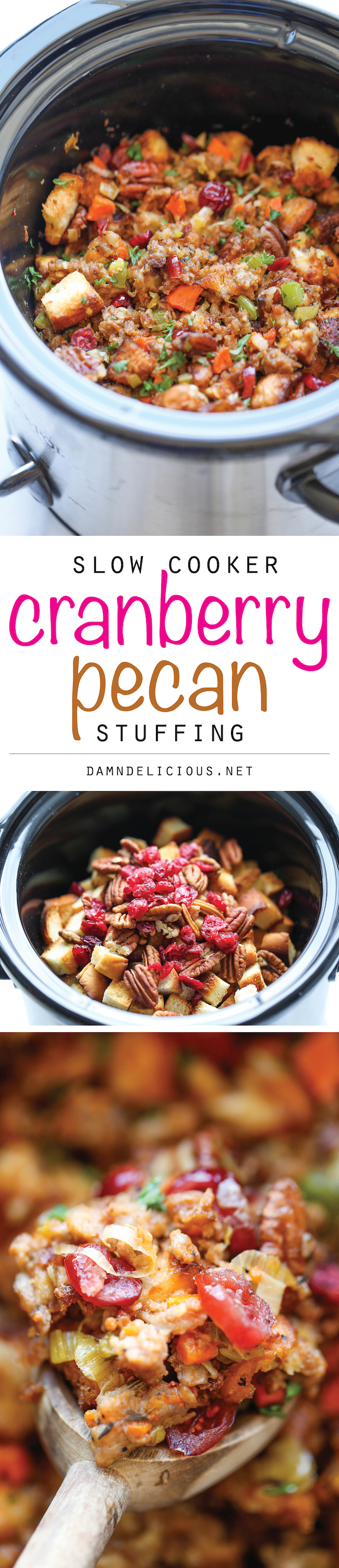 Slow Cooker Cranberry Pecan Stuffing - The best and easiest stuffing ever made right in the crockpot, making Thanksgiving prep just that much easier!