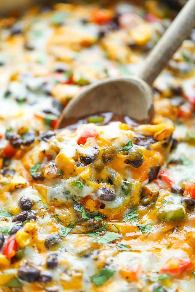 Skinny Mexican Casserole - A cheesy comforting casserole that you can enjoy guilt-free, chockfull of veggies and whole wheat tortilla. You can't beat that!