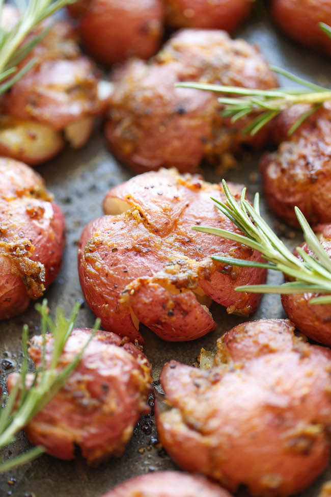 Crispy Dijon Smashed Potatoes - Amazingly crisp-tender potatoes with a Dijon-herb crust - a side dish so good, you'll want to have it for every single meal!