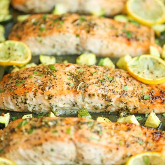 One Pan Lemon Herb Salmon and Zucchini