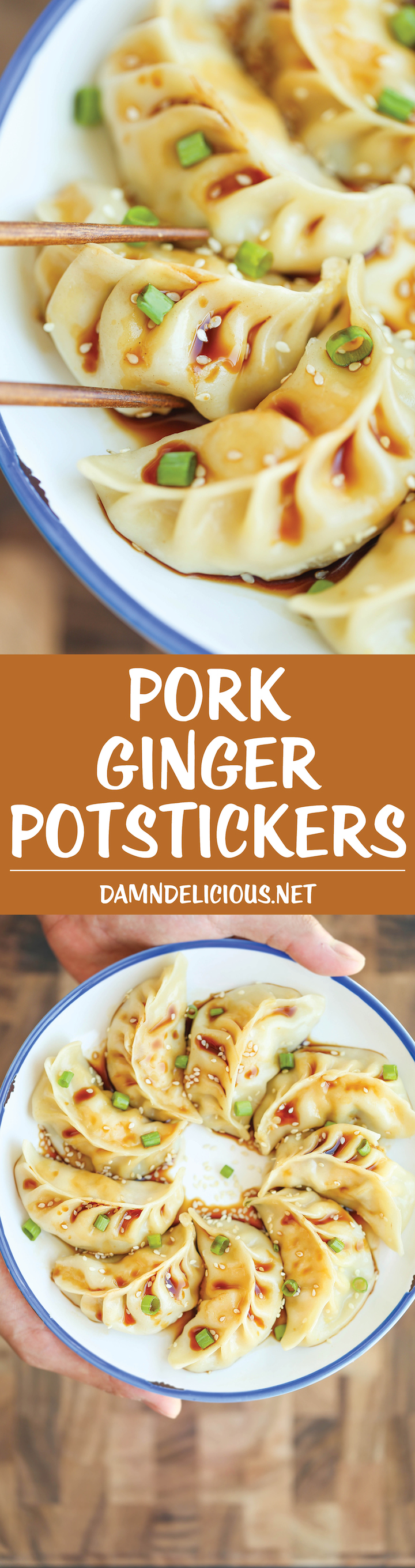 Pork Ginger Potstickers - Super easy, freezer-friendly potstickers made completely from scratch. So hearty AND healthier than take-out!