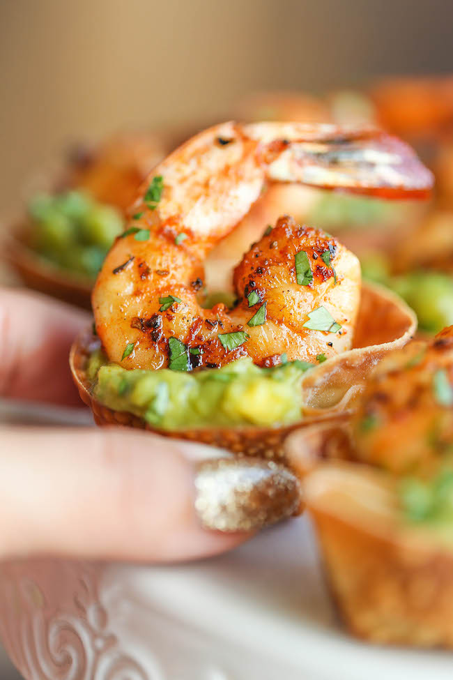 Guacamole Shrimp Wonton Cups - Crisp wonton cups filled with guacamole and cajun grilled shrimp. A quick and easy appetizer sure to impress everyone!