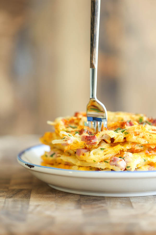 Ham and Cheese Hashbrown Waffles - Crunchy, yet silky smooth hashbrowns made right in the waffle iron. So quick, so easy, and just so darn good!