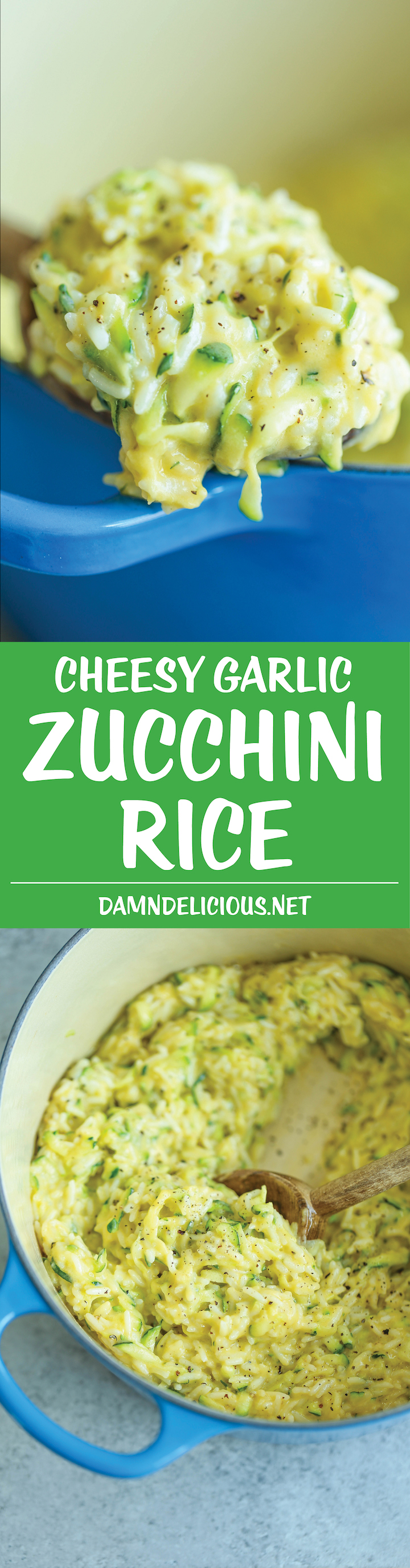Cheesy Garlic Zucchini Rice - Made in ONE POT! So easy. So cheesy. So garlicky. A side dish for all of your meals! Can be made with brown rice or quinoa.