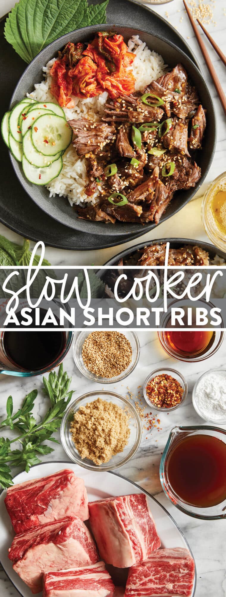 Slow Cooker Asian Short Ribs - Literally fall-off-the-bone tender! SO SO GOOD. Set and forget right in your crockpot. So easy with zero fuss!