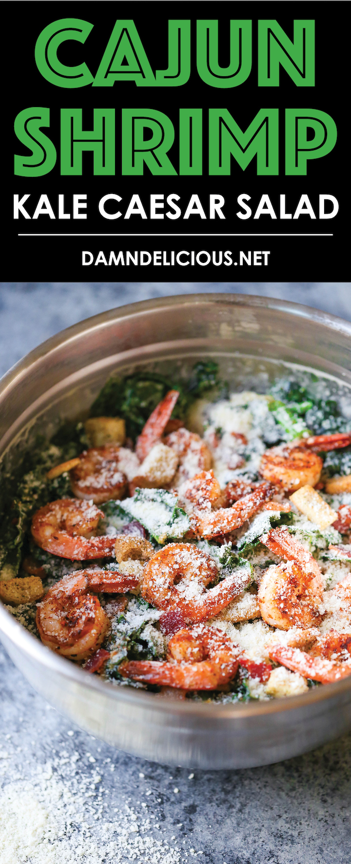 Cajun Shrimp Kale Caesar Salad - Everyone's favorite caesar salad using hearty kale greens! And made even more epic with perfectly seasoned cajun shrimp.