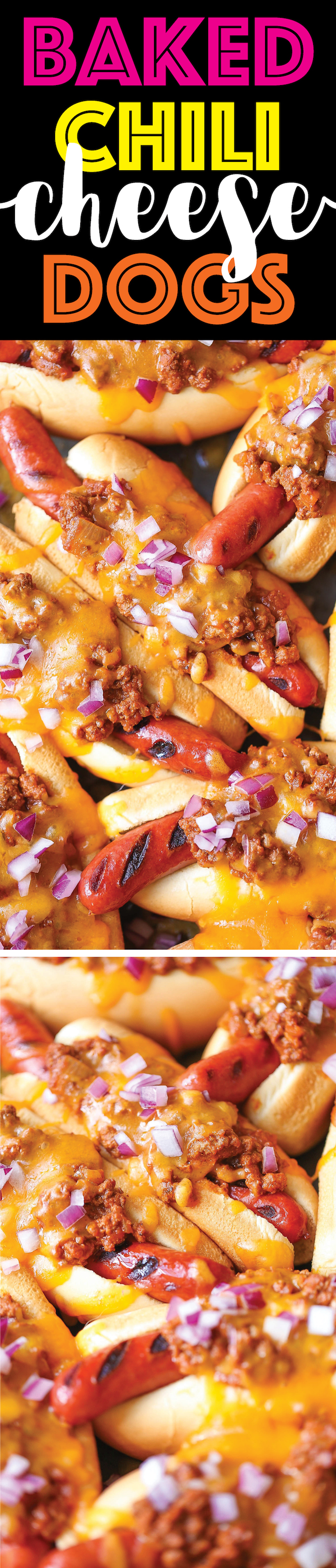 Baked Chili Cheese Dogs - A guaranteed crowd favorite. Promise! So easy to make and you can bake it right in the oven for that melted cheesy goodness! YES!