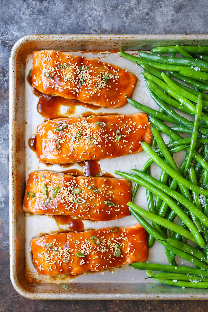 Sheet Pan Teriyaki Salmon - A one pan dinner! Quick. Fast. And so flavorful. With your veggies right alongside your main for the speediest clean up EVER!!!
