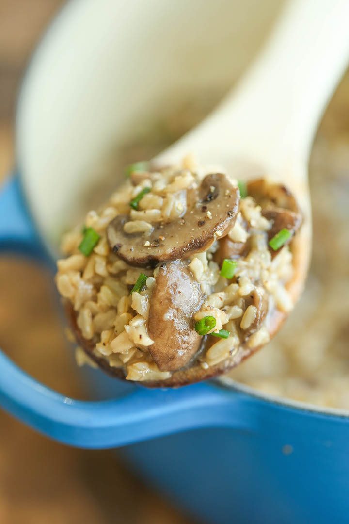One Pot Mushroom Rice - Easy peasy mushroom rice made in one pot. Really! Even the rice gets cooked right in! It's so creamy and packed with so much flavor!