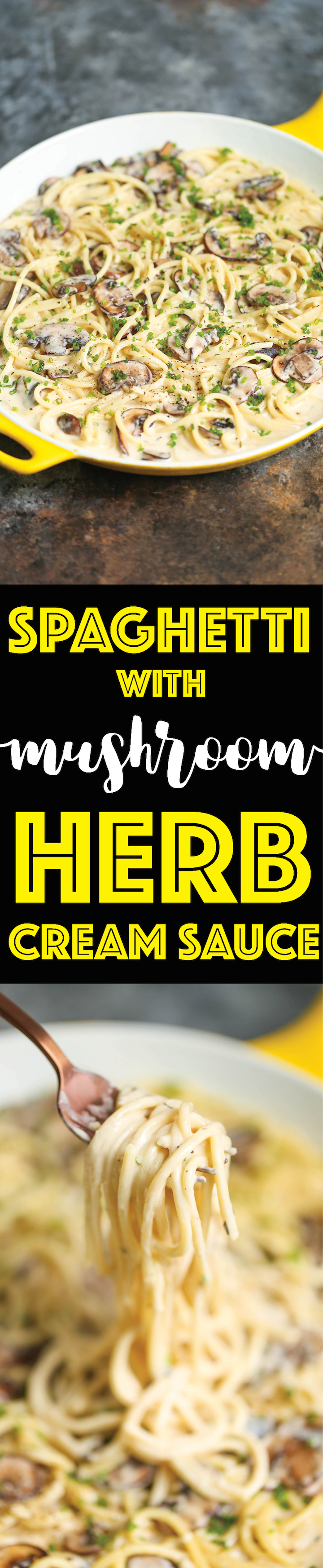 Spaghetti with Mushroom Herb Cream Sauce - The most amazing creamy mushroom sauce (made from scratch!) in less than 30 min! Use any pasta of your choice!