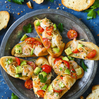 Garlic Shrimp and Avocado Crostini