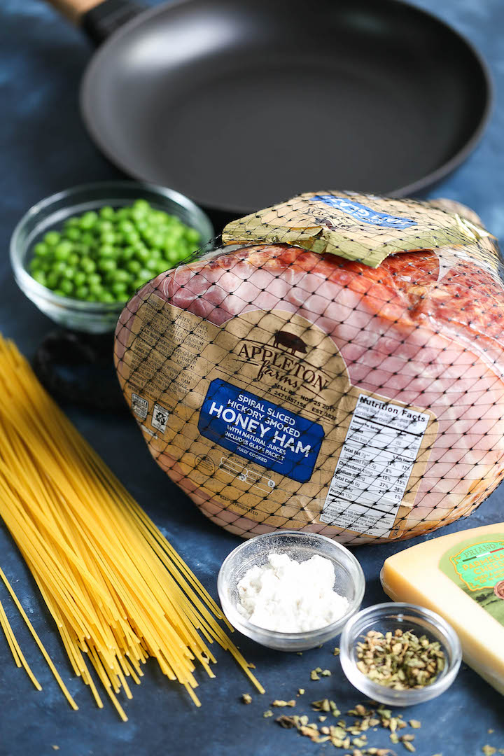 Ham and Peas Pasta with Garlic Parmesan Cream Sauce - The perfect way to use up all your leftover ham! It is amazingly creamy, comforting and kid-friendly!