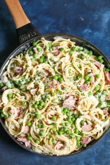 Ham and Peas Pasta with Garlic Parmesan Cream Sauce