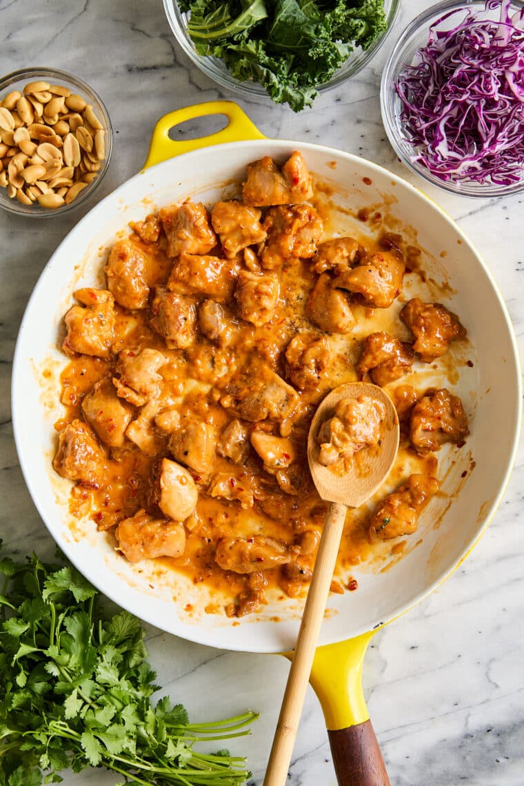 Thai Chicken Buddha Bowls - Packed with whole grains, fresh veggies, and a crave-worthy peanut sauce — so healthy, hearty and full of flavor!