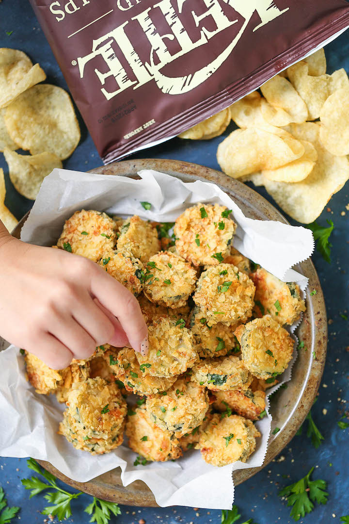 Baked Zucchini Chips - The best zucchini chips EVER! They are perfectly seasoned and perfectly crunchy and crisp even though these are completely BAKED! You will not even be able to tell the difference. Promise!