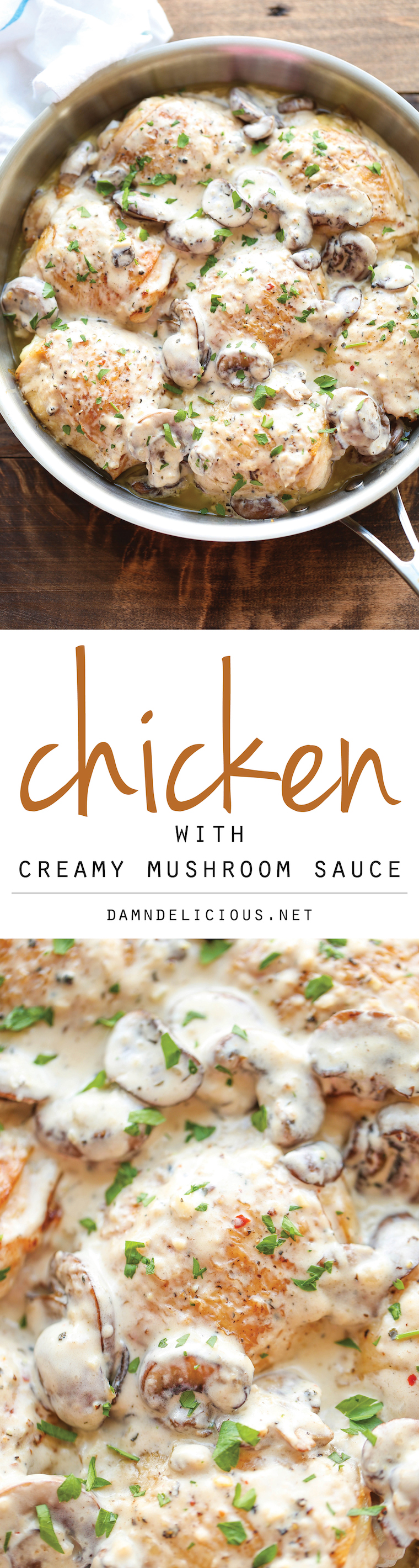 Chicken with Creamy Mushroom Sauce - Crisp-tender chicken baked to perfection, smothered in the most creamy mushroom sauce easily made from scratch!