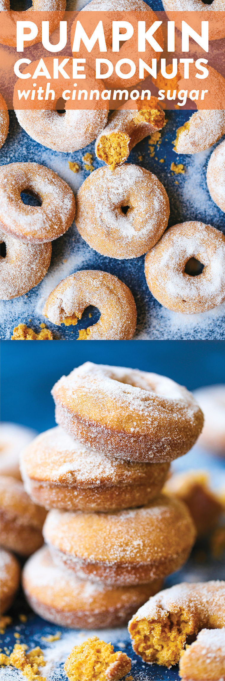 Pumpkin Cake Donuts - The MOST HEAVENLY pumpkin donuts! So moist, they just melt-in-your mouth! Coated in melted butter and cinnamon sugar. It's perfection!