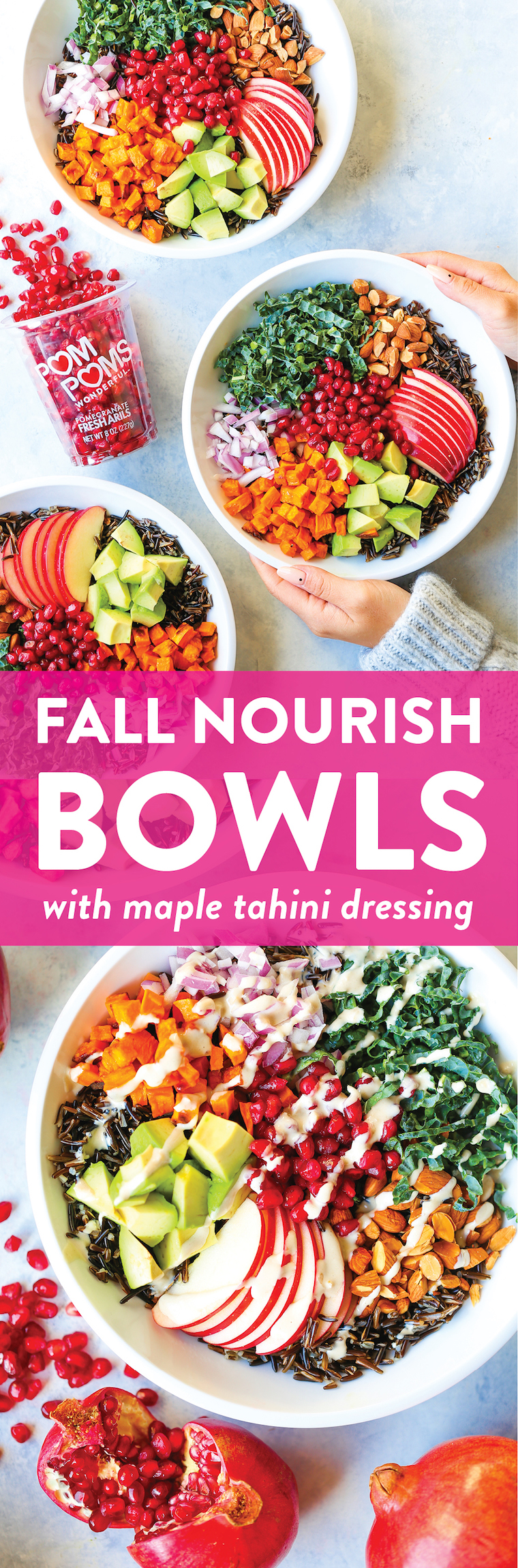 Fall Nourish Bowls - Filled with so many different veggies, these bowls are well-balanced, hearty and HEALTHY! Made with a maple-tahini dressing. SO GOOD!!!