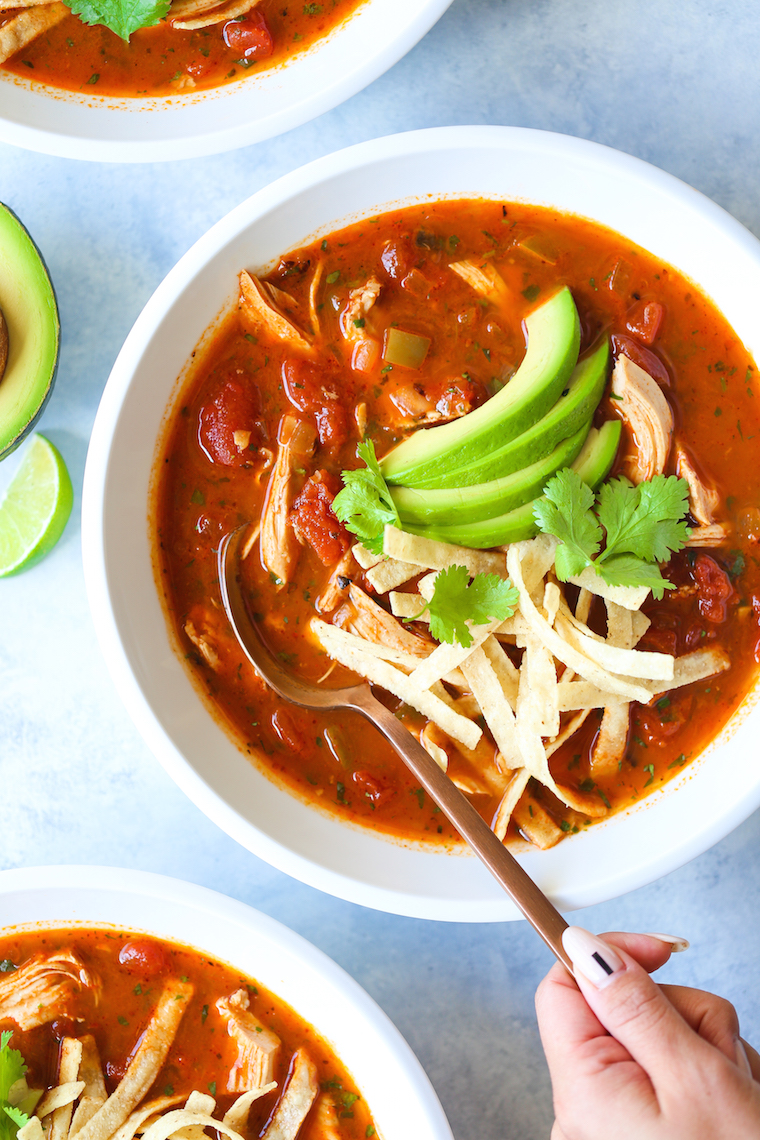 Instant Pot Chicken Tortilla Soup - The BEST soup made SO EASILY right in your pressure cooker with the crispiest tortilla strips! So good + so comforting!