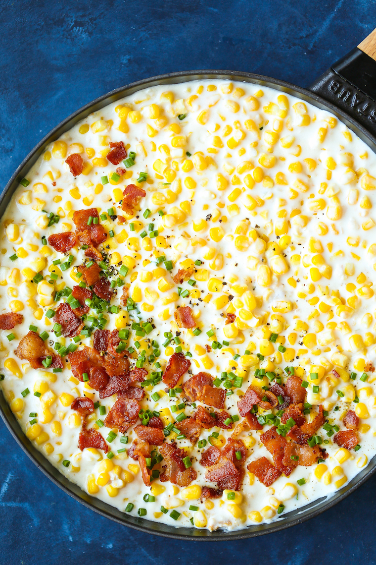 Stovetop Bacon Creamed Corn - The BEST ever homemade creamed corn! The absolute perfect side dish for all! So creamy, so velvety, so amazing.