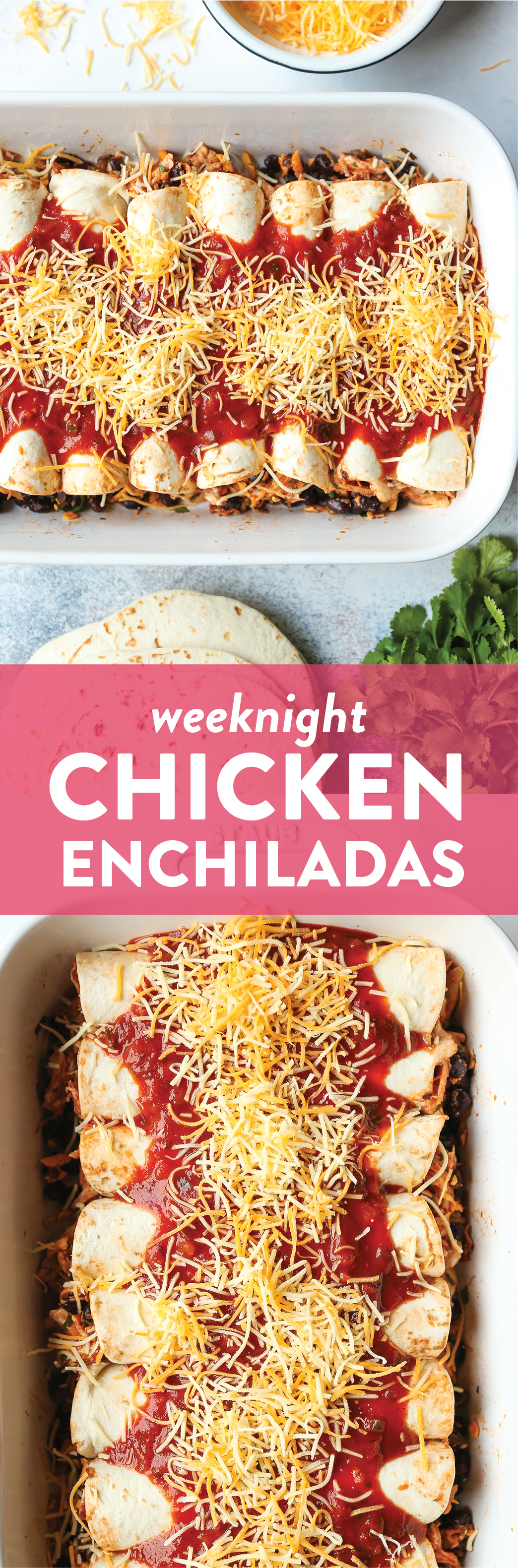 Weeknight Chicken Enchiladas - Classic chicken and black bean enchiladas! Easy to assemble with quick homemade enchilada sauce! Yes, please!