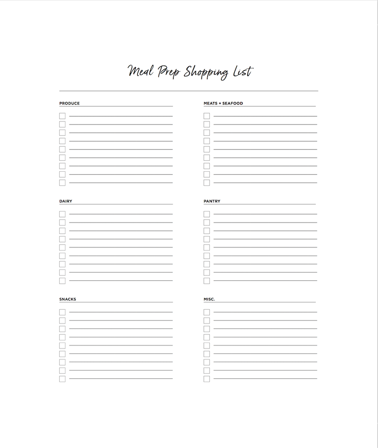 meal prep shopping list