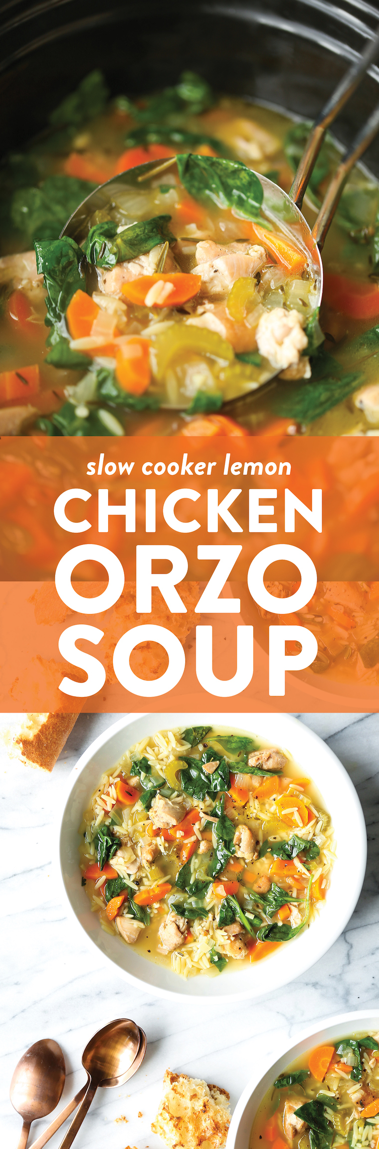 Slow Cooker Lemon Chicken Orzo Soup - The best kind of comfort food you can make right in your crockpot! Even the uncooked orzo cooks in the slow cooker!